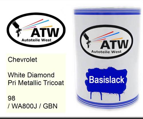Chevrolet, White Diamond Pri Metallic Tricoat, 98 / WA800J / GBN: 500ml Lackdose, von ATW Autoteile West.